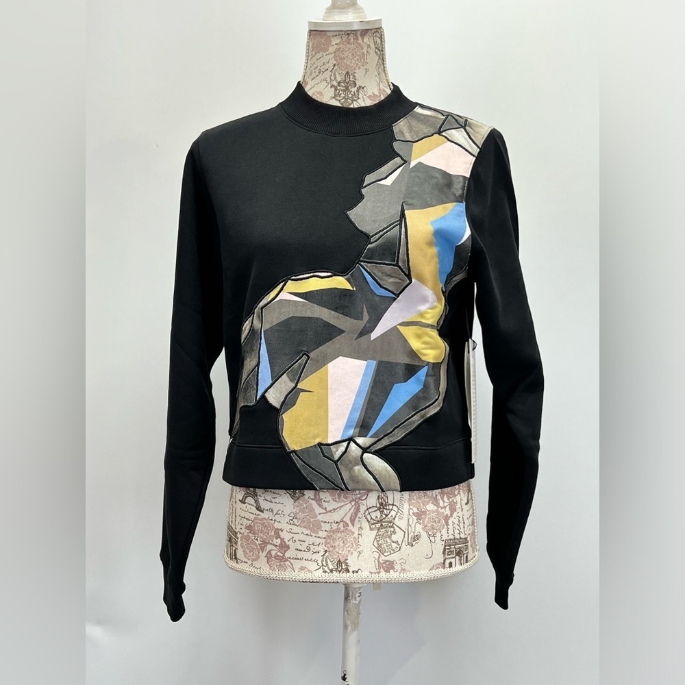 Human Habit Black Graphic Patchwork Crew Neck Swe… - image 7